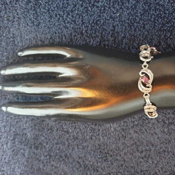 Rare Vintage Filigree Sterling Purple Rhinestone Crystal Art Nouveau Bracelet - Picture 15 of 15